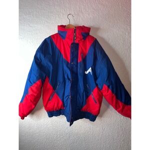 Vintage MLB Atlanta Braves Puffer Jacket XL Blue Red Colorblock Embroidered Logo